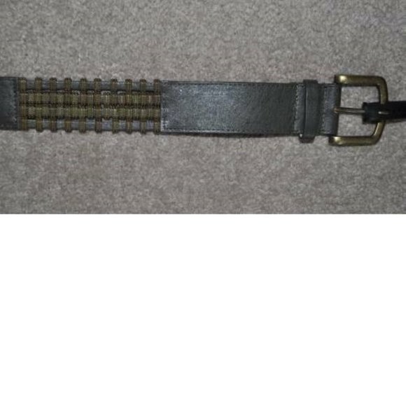 Womens Ribbed Link Belt Apt 9 34" Medium Gold Hardware Olive Green Fx Leather - Picture 3 of 4